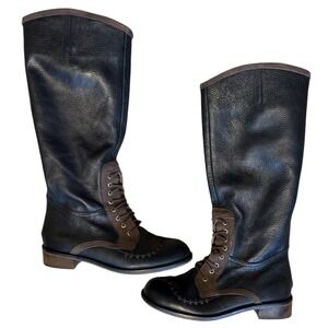 Schuler & Sons for Anthro Whipstitch Tall Riding Boots, Size 8, Black & Brown